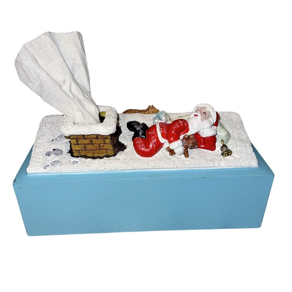 RARE Vntg Santa Tissue Box Cover Christmas Table Decor Bell Bear Figurine JAPAN